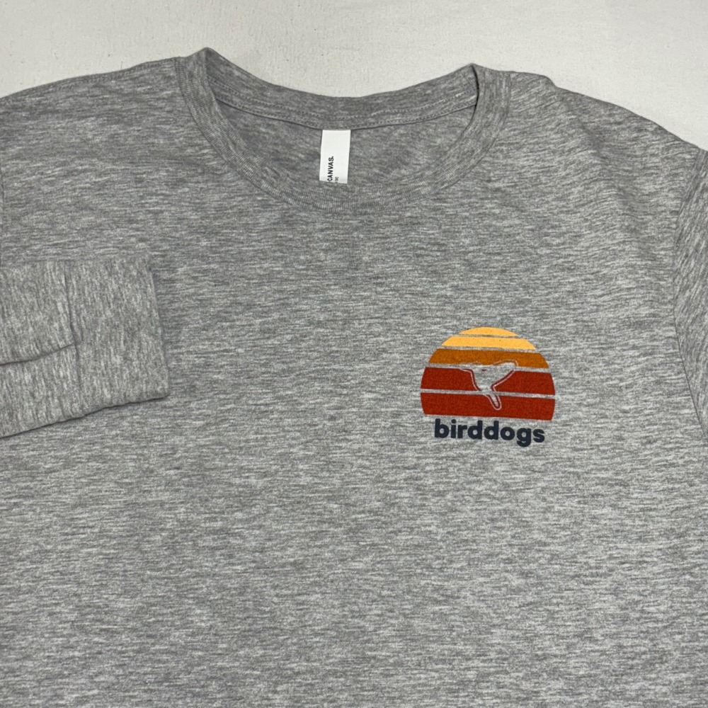 Birddogs Long Sleeve T-Shirt Mens Medium Gray Retro Sunset Graphic Logo Tee